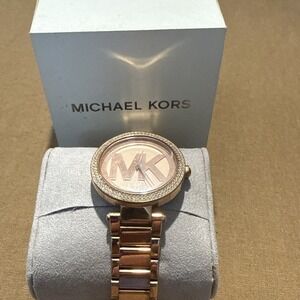 MICHAEL KORS MK5865 Parker All Rose Gold Tone 39mm MK Logo Dial Ladies Watch